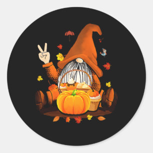 Pegatina Redonda Gnomes Fall Otoño Halloween Acción de Gracias