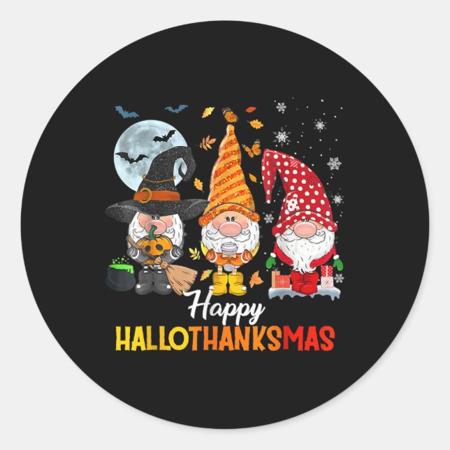 Pegatina Redonda Gnomes Lover Halloween Feliz Navidad Hallo (Anverso)