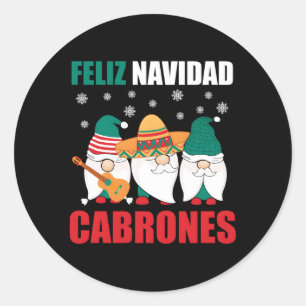 Pegatina Redonda Gnomes mexicanos Feliz Navidad Cabrones México