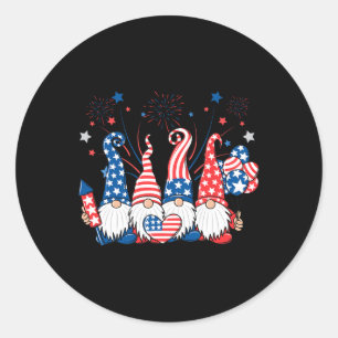 Pegatina Redonda Gnomes patrióticos fuegos artificiales Estados Uni