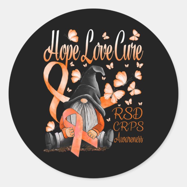 Pegatina Redonda Gnomes RSD CRPS Conciencia Esperanza Amor Cure Fig (Anverso)