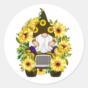 Pegatina Redonda Gnomes Sunflower Truck