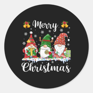 Pegatina Redonda Gnomes Xmas Feliz Navidad Hombres Mujeres Niños