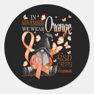 Pegatina Redonda Gnomis En Noviembre Usamos Conciencia Naranja Del