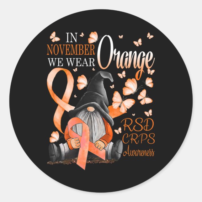 Pegatina Redonda Gnomis En Noviembre Usamos Conciencia Naranja Del  (Anverso)