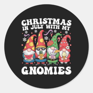 Pegatina Redonda Gnomo Amante De Las Vacaciones De Verano Navidad D