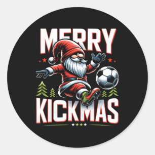 Pegatina Redonda Gnomo de Fútbol Feliz Kickmas