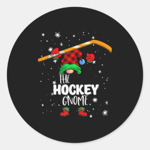 Pegatina Redonda Gnomo de Hockey sobre Hielo Plaid Rojo de Búfalo F
