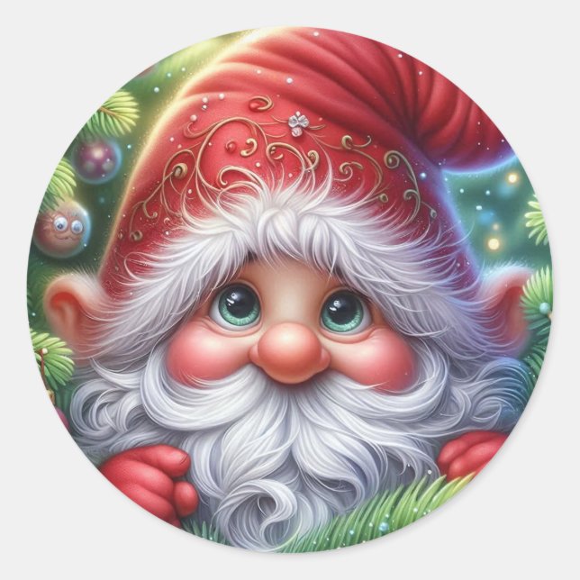 Pegatina Redonda Gnomo de Navidad (Anverso)