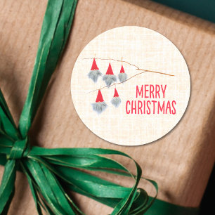 Pegatina Redonda Gnomo de Navidad Adorable y Hecho a Mano – Fiesta
