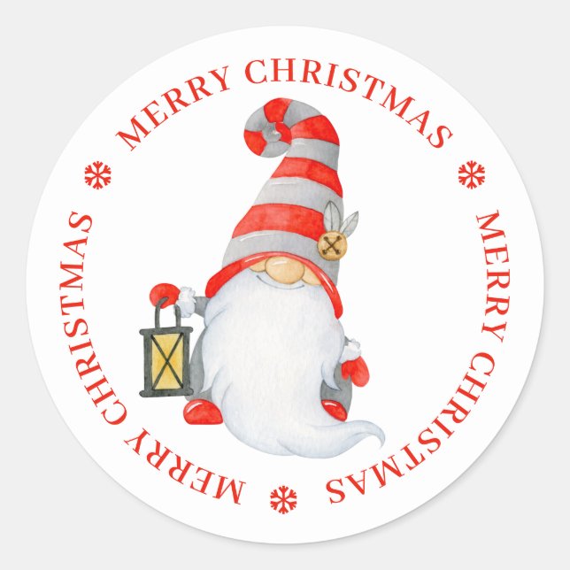 Pegatina Redonda Gnomo de Navidad Personalizado Lindo (Anverso)