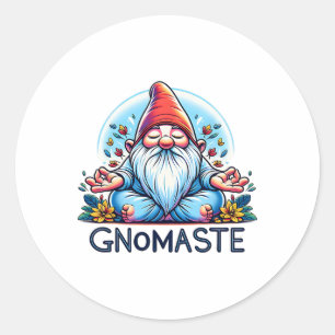 Pegatina Redonda Gnomo Divertido Gnomaste Namaste Yoga Meditación