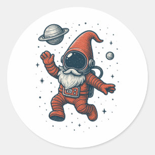 Pegatina Redonda Gnomo Espacial Astronauta De Navidad Divertido Gal