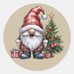 Pegatina Redonda Gnomo Navidad Temporada de Invierno Gnomos Amante