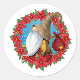 Pegatina Redonda Gnomo navideño nórdico