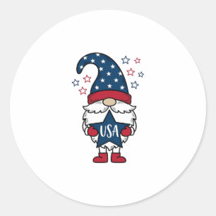 Pegatina Redonda Gnomo Patriótico USA Estrella Vector Diseño de Cam