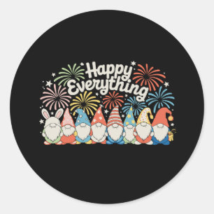 Pegatina Redonda Gnomos Felices Todo el Año Cada Fiesta