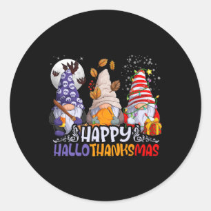 Pegatina Redonda Gnomos Hallothanksmas Halloween Día de Acción de G