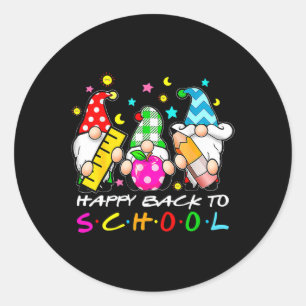 Pegatina Redonda Gnomos Lindos Feliz Regreso a la Escuela Maestros