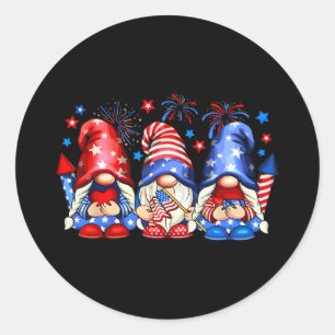 Pegatina Redonda Gnomos Patrióticos 4 De Julio Usa Hombres Mujeres 