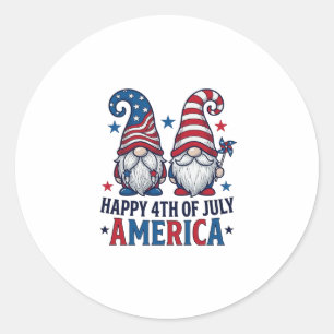Pegatina Redonda Gnomos Patrióticos Feliz 4 de Julio Camiseta Améri
