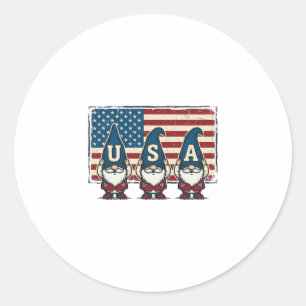 Pegatina Redonda Gnomos Patrióticos Vintage USA Diseño Camiseta Bla