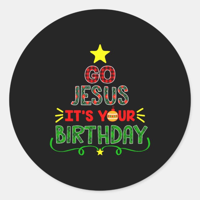 Pegatina Redonda Go Jesus Its Your Birthday Christian Christmas Xma (Anverso)
