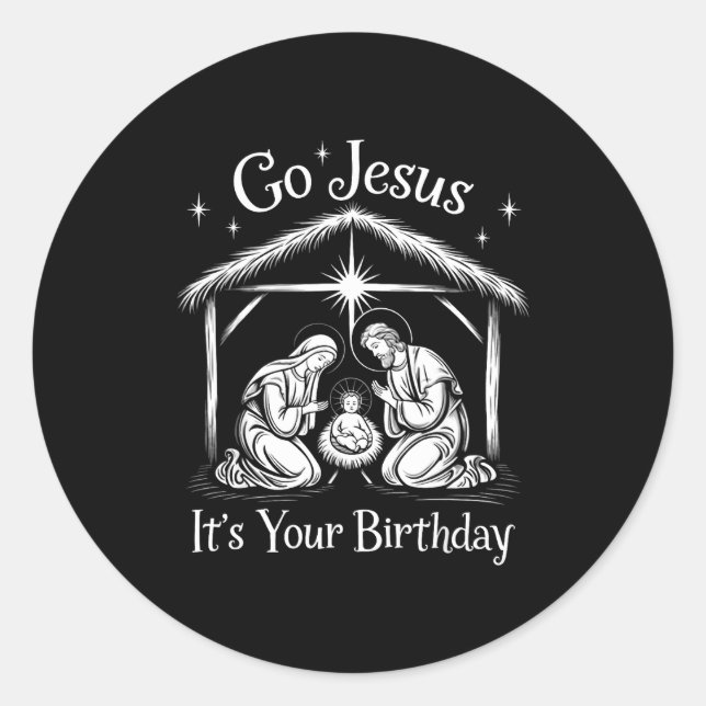 Pegatina Redonda Go Jesus It's Your Birthday Christmas Christian Me (Anverso)