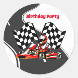 Pegatina Redonda Go Kart Carreras Boy Birthday Party