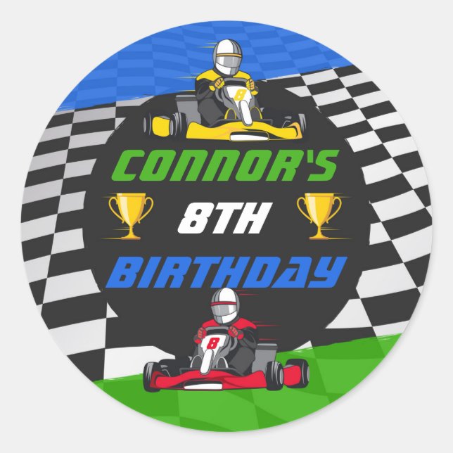Pegatina Redonda Go Kart Carreras Car Birday Party (Anverso)