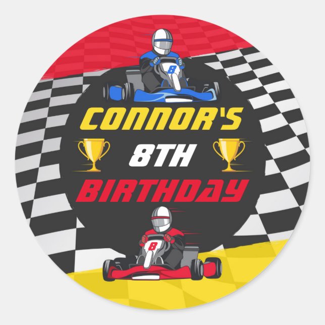 Pegatina Redonda Go Kart Carreras Car Birday Party (Anverso)