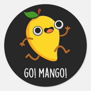 Pegatina Redonda Go Mango Funny Ejecutando Mango Pun Dark BG