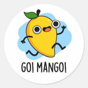 Pegatina Redonda Go Mango Funny Running Mango Pun