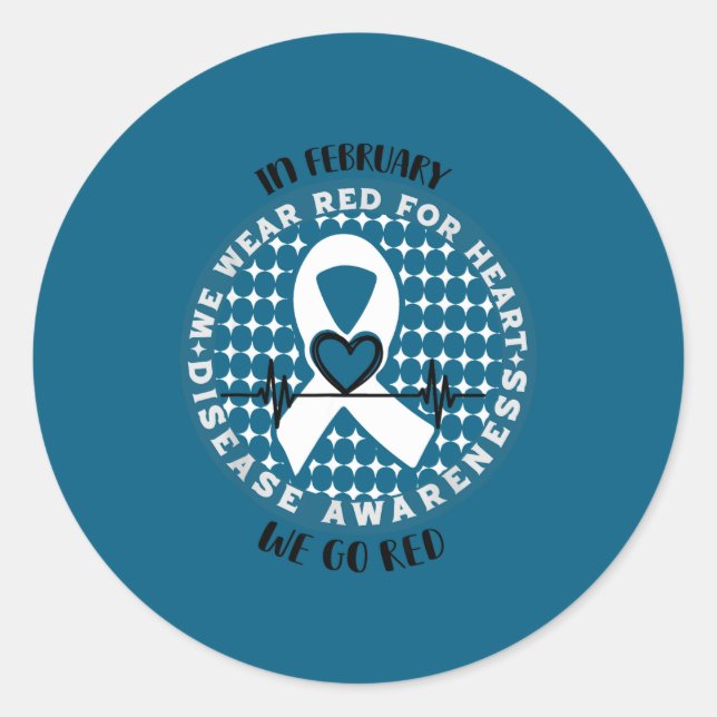 Pegatina Redonda Go Red - American Heart Health Month Awareness In  (Anverso)