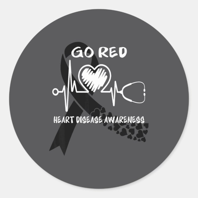 Pegatina Redonda Go Red Heart Disease Awareness Month  (Anverso)