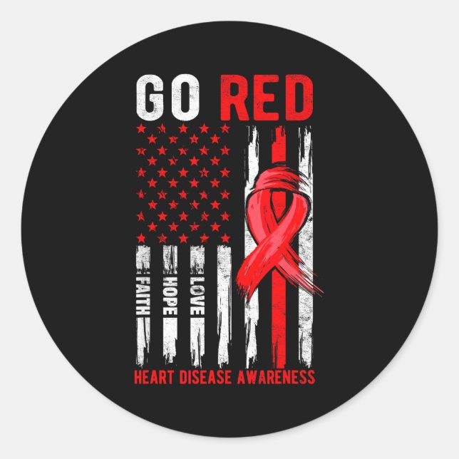 Pegatina Redonda Go Red Heart Disease Suprt Flag - Heart Disease Aw (Anverso)