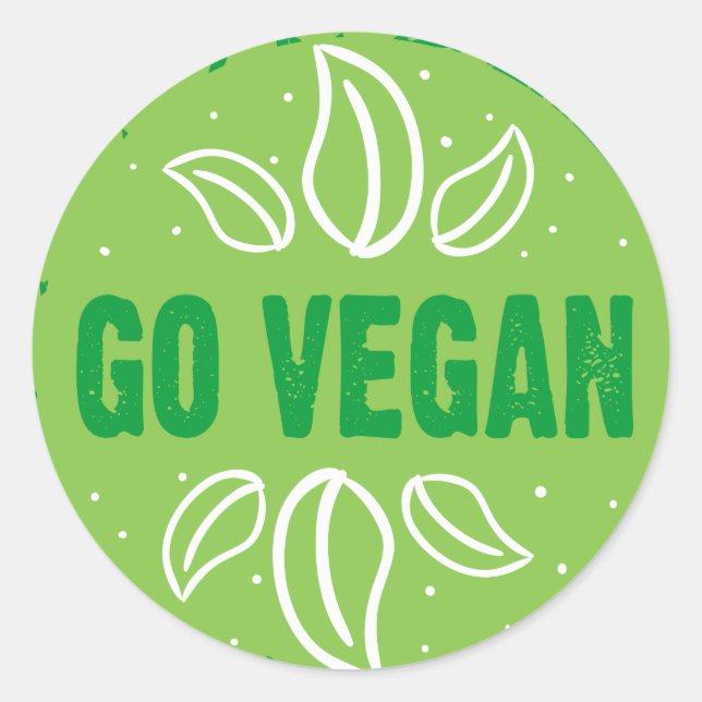 Pegatina Redonda Go Vegan, vegano, vegetariano, (Anverso)
