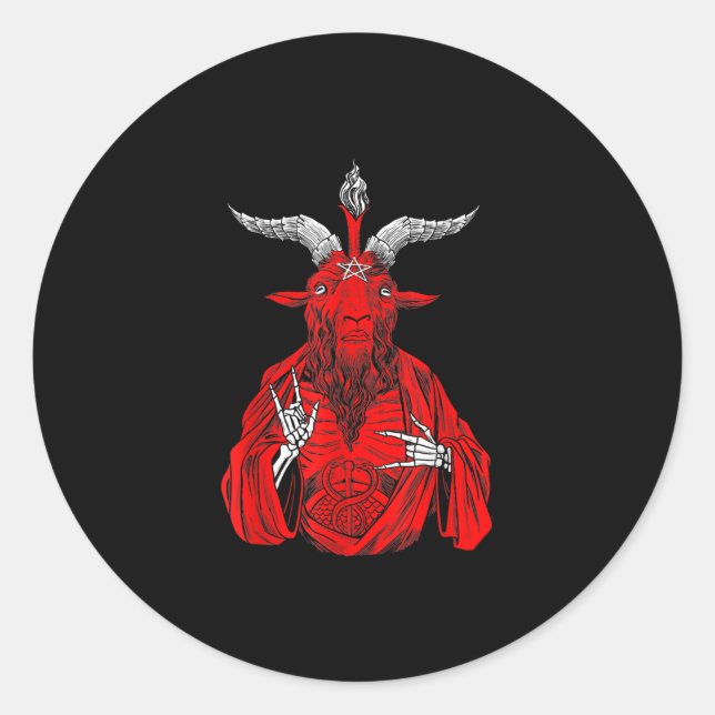 Pegatina Redonda Goat Satan Baphomet (Anverso)