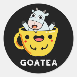 Pegatina Redonda Goatea Funny Goat Tea Pun Dark BG