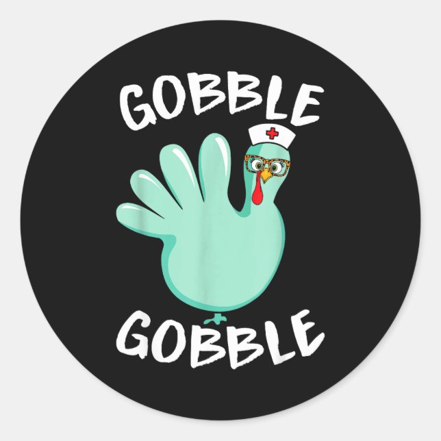 Pegatina Redonda Gobble Gobble Funny Turkey Glove Thanksgiving Nurs (Anverso)