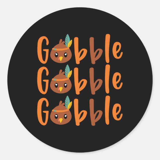 Pegatina Redonda GOBBLE GOBBLE GOBBLE otoño (Anverso)