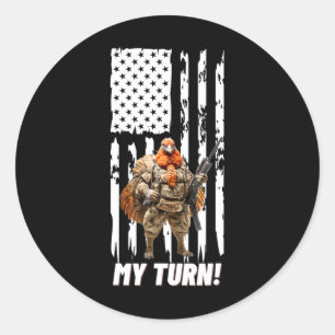 Pegatina Redonda Gobble Gobble My Turn Funny Usa Flag