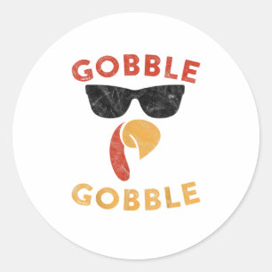 Pegatina Redonda Gobble Gobble Turquía Día de Acción de Gracias reg