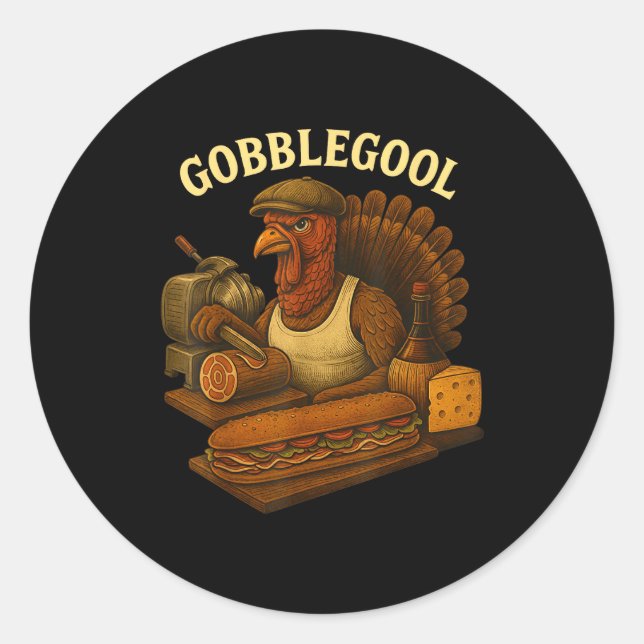Pegatina Redonda Gobbol Turkey Baker Thanksgiving  (Anverso)
