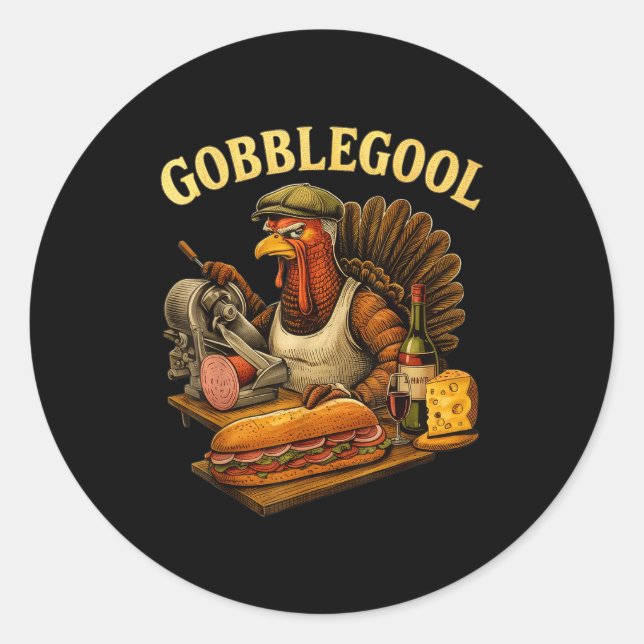 Pegatina Redonda Gobbol Turkey Thanksgiving  (Anverso)