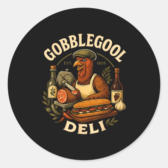 Pegatina Redonda Gobbol Turkey Thanksgiving Italian Turkey Chef  (Anverso)