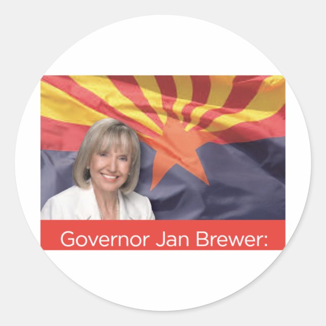 Pegatina Redonda Gobernador Jan Brewer (Anverso)