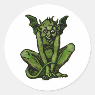 Pegatina Redonda Goblin Verde Gótico Fantasy Demonio Creatura