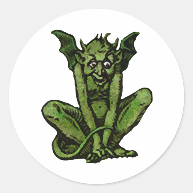 Pegatina Redonda Goblin Verde Gótico Fantasy Demonio Creatura (Anverso)