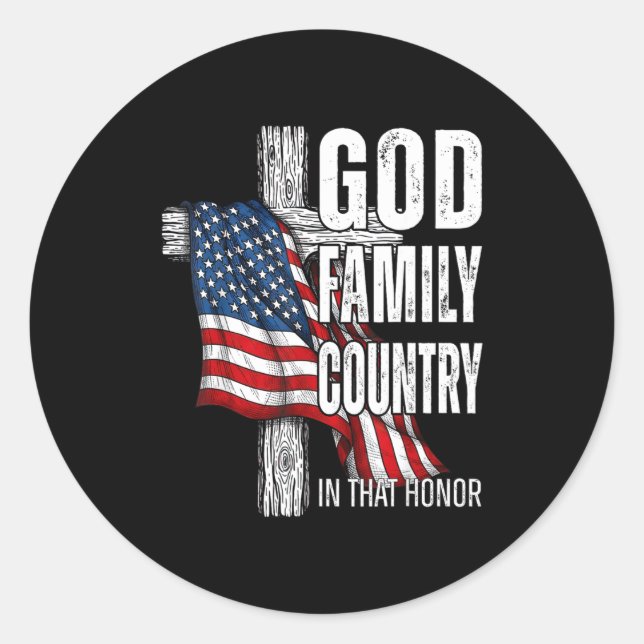 Pegatina Redonda God Family Country American Flag Christian Patriot (Anverso)